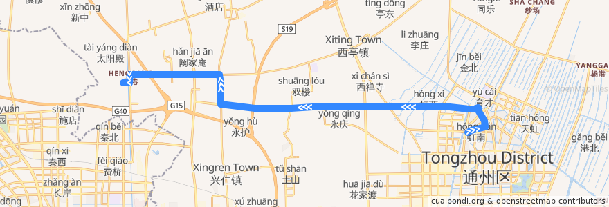 Mapa del recorrido 203路: 通州客运站 => 丁涧店村 de la línea  en Tongzhou.