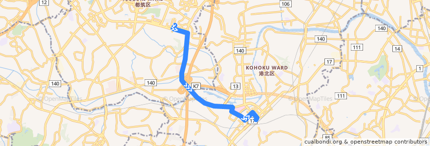 Mapa del recorrido 300系統 仲町台駅→浜鳥橋→新横浜駅前 de la línea  en يوكوهاما.