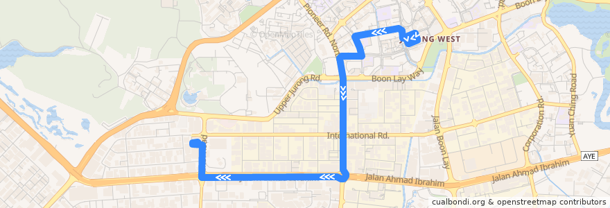 Mapa del recorrido Svc 256 (Boon Lay Interchange => Boon Lay Interchange) de la línea  en Southwest.