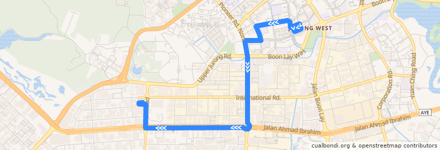 Mapa del recorrido Svc 256 (Boon Lay Interchange => Boon Lay Interchange) de la línea  en 西南区.
