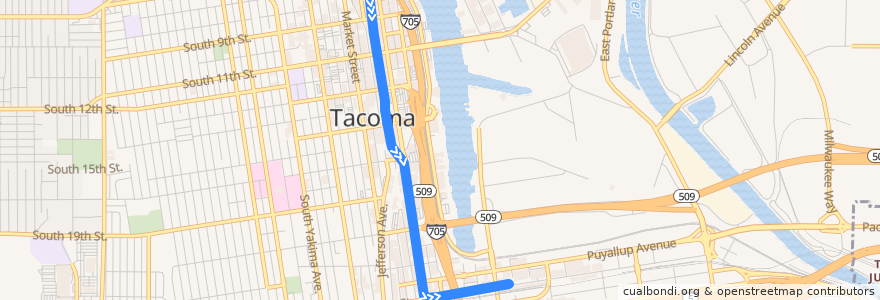 Mapa del recorrido T Line: Tacoma Dome de la línea  en Tacoma.
