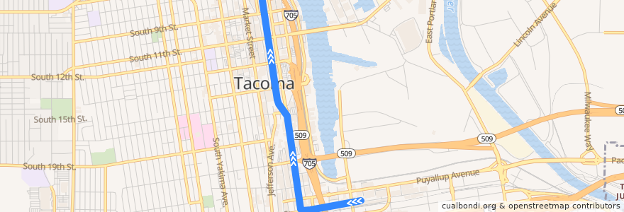 Mapa del recorrido T Line: Theater District de la línea  en Tacoma.