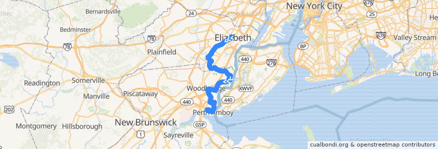 Mapa del recorrido NJTB - 48 - Elizabeth to Perth Amboy de la línea  en نيو جيرسي.