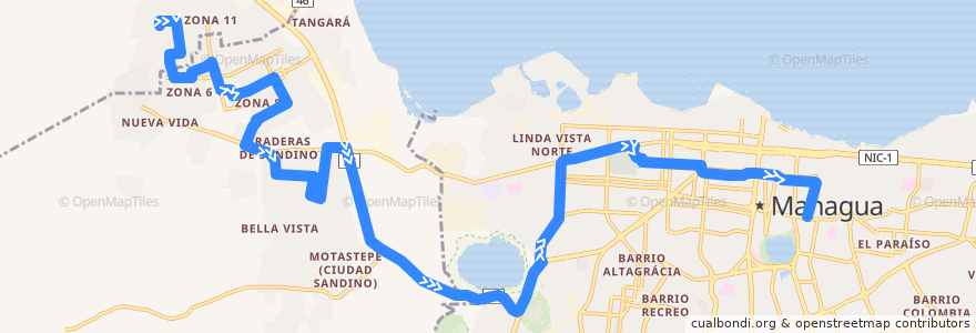 Mapa del recorrido Ruta 115: Ciudad Sandino (Zona 5) -> Mercado Oriental de la línea  en Managua.