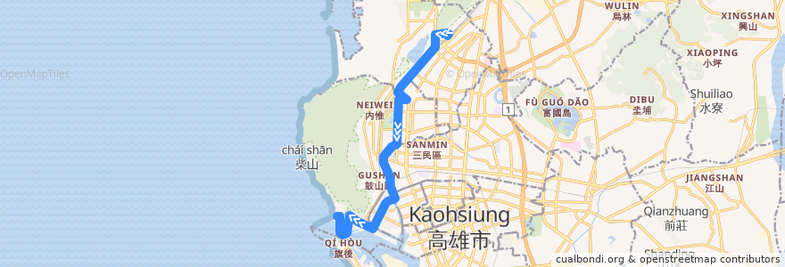 Mapa del recorrido 西城快線(往程) de la línea  en Kaohsiung.