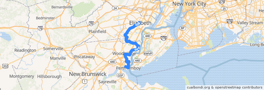 Mapa del recorrido NJTB - 48 - Perth Amboy to Elizabeth de la línea  en 뉴저지.