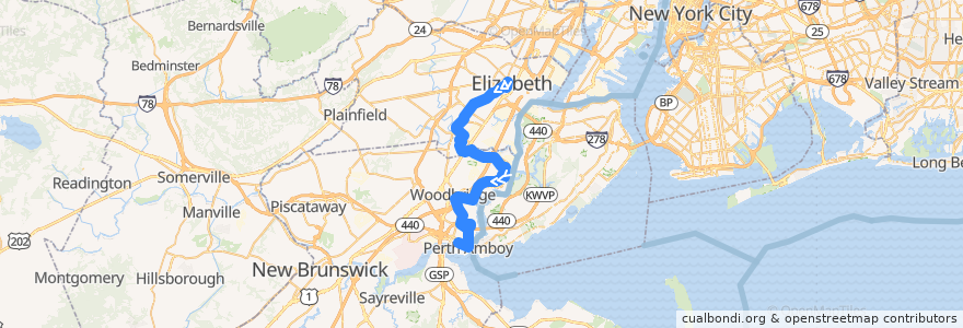 Mapa del recorrido NJTB - 48 - Perth Amboy to Elizabeth de la línea  en New Jersey.