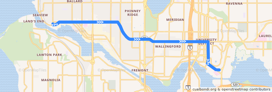 Mapa del recorrido Metro Route 44: UW Station de la línea  en Seattle.