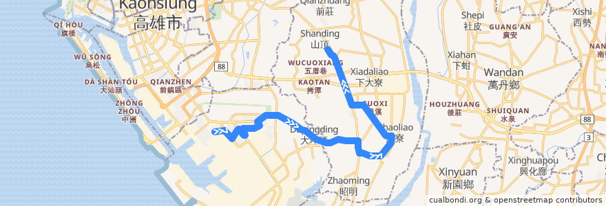 Mapa del recorrido 紅8(正線_往程) de la línea  en Kaohsiung.