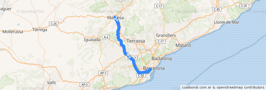 Mapa del recorrido R50 Manresa Baixador => Barcelona - Pl. Espanya de la línea  en برشلونة.