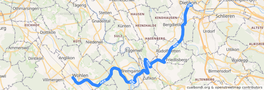 Mapa del recorrido S17: Dietikon –> Wohlen de la línea  en Аргау.