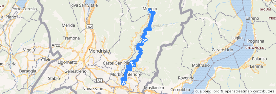 Mapa del recorrido Linea 515: Morbio Inferiore Serfontana - Muggio de la línea  en Breggia.