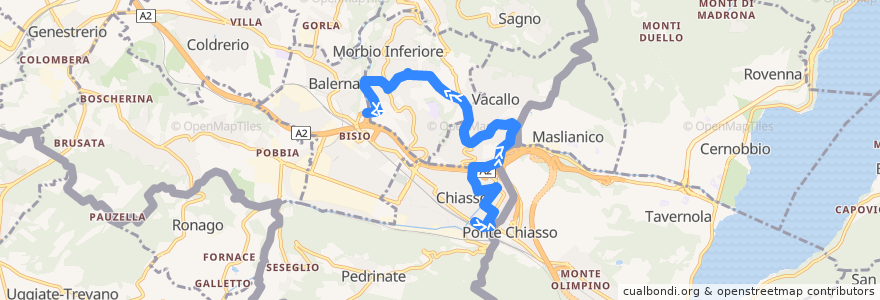 Mapa del recorrido Linea 8: Chiasso - Morbio Inferiore Serfontana de la línea  en Distretto di Mendrisio.