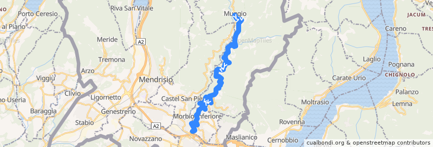 Mapa del recorrido Linea 515: Muggio - Morbio Inferiore Serfontana de la línea  en Breggia.