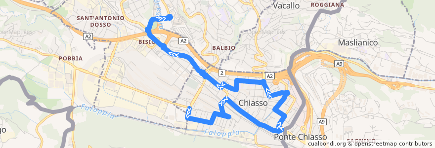 Mapa del recorrido Linea 7: Chiasso Crocione - Chiasso Stazione - Morbio Inferiore Serfontana de la línea  en Kreis Balerna.