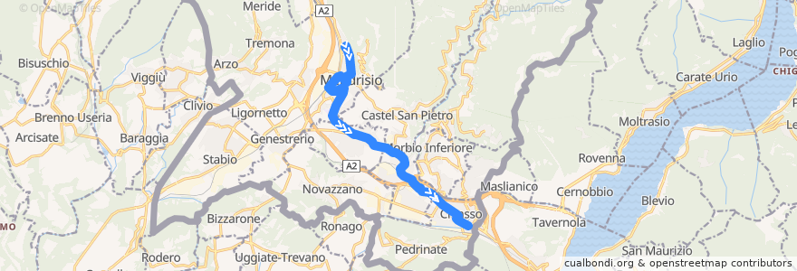 Mapa del recorrido Linea 1: Mendrisio – Chiasso de la línea  en Distretto di Mendrisio.