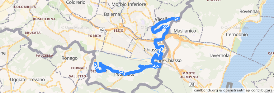 Mapa del recorrido Linea 511: Seseglio - Pedrinate - Chiasso - Vacallo de la línea  en Circolo di Balerna.