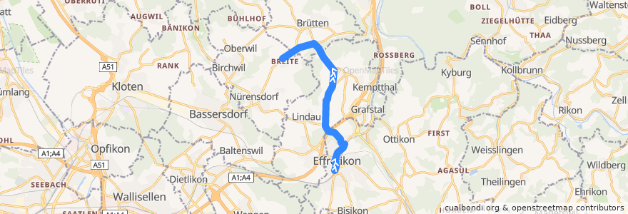 Mapa del recorrido Bus 656: Effretikon, Bahnhof => Breite bei Nürensdorf de la línea  en Zürich.