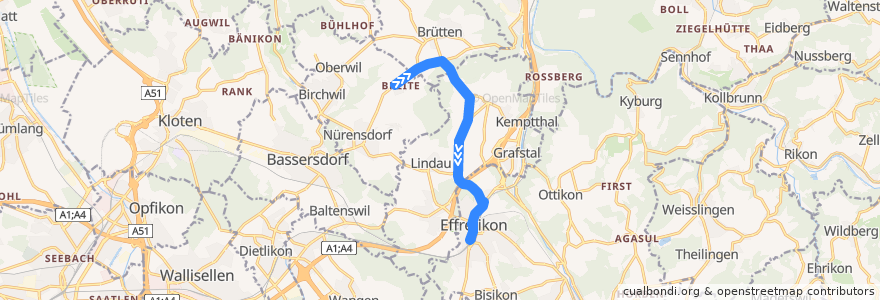 Mapa del recorrido Bus 656: Breite bei Nürensdorf => Effretikon, Bahnhof de la línea  en Zürich.