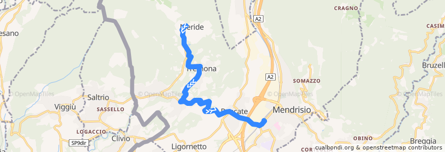 Mapa del recorrido Linea 524: Meride - Tremona - Besazio - Mendrisio de la línea  en Mendrisio.