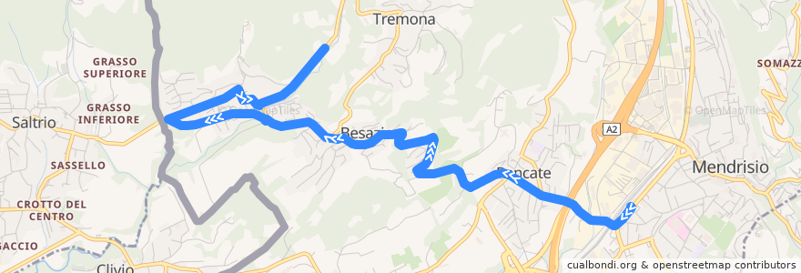 Mapa del recorrido Linea 525: Mendrisio - Besazio - Arzo de la línea  en Mendrisio.