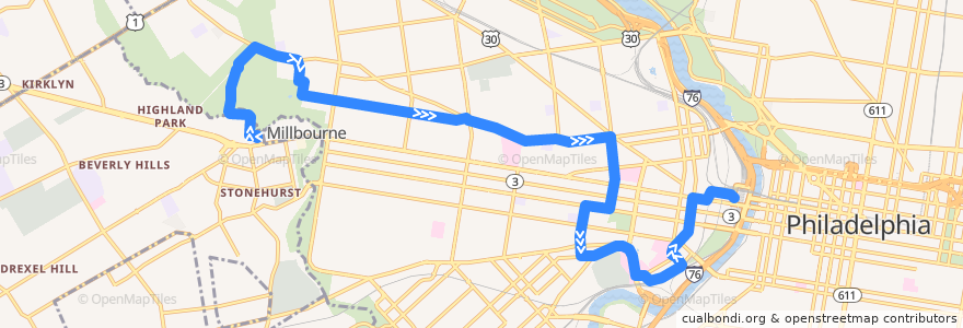 Mapa del recorrido SEPTA 30 (69th Street Transportation Center to Amtrak 30th Street Station) de la línea  en Филадельфия.