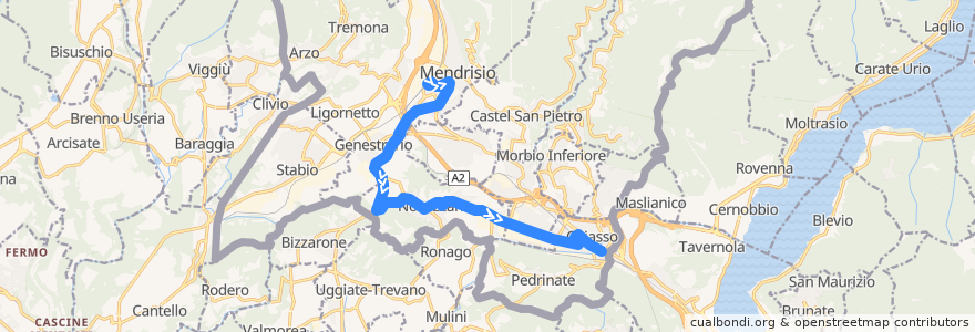 Mapa del recorrido Linea 517: Mendrisio - Novazzano - Chiasso de la línea  en District de Mendrisio.