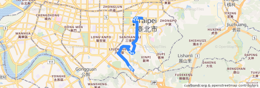 Mapa del recorrido 臺北市 市民小巴7 麟光新村-捷運市政府(往捷運市政府) de la línea  en Taipeh.