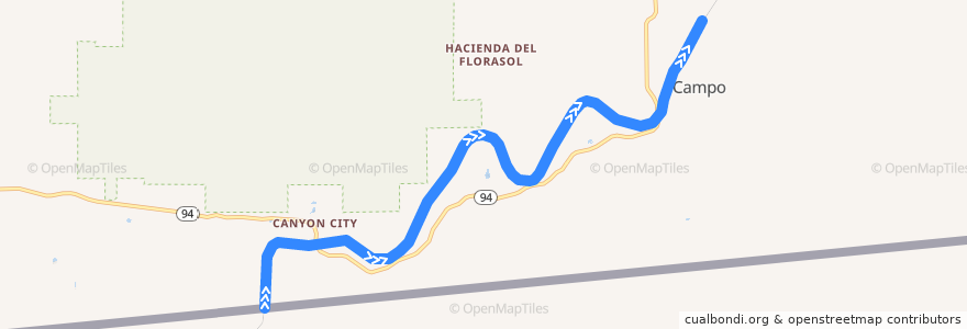 Mapa del recorrido Golden State de la línea  en San Diego County.