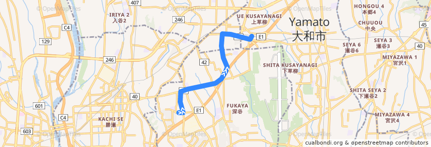 Mapa del recorrido 綾73 de la línea  en Prefectura de Kanagawa.