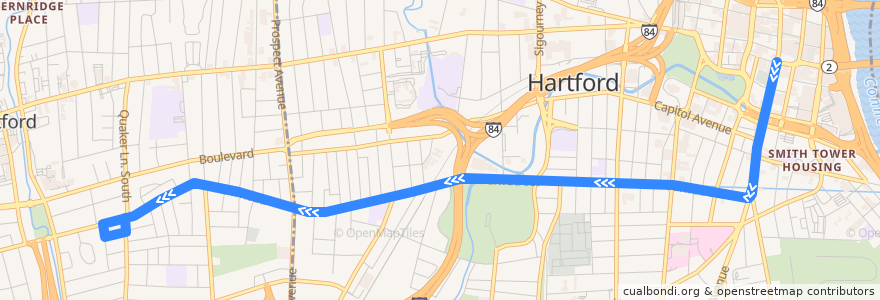 Mapa del recorrido CTtransit 33 Park Street-Park Road de la línea  en Hartford County.