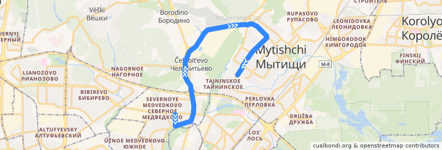 Mapa del recorrido Автобус 170: Москва => Мытищи de la línea  en городской округ Мытищи.