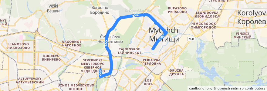 Mapa del recorrido Автобус 199: Москва => Мытищи de la línea  en городской округ Мытищи.