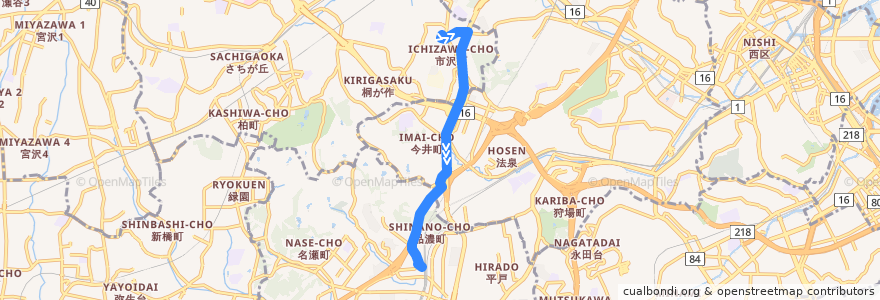 Mapa del recorrido 旭6 市沢小学校→東戸塚駅西口 de la línea  en Yokohama.