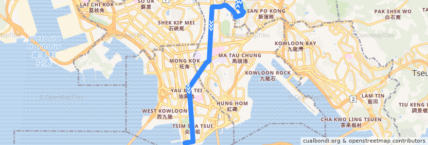 Mapa del recorrido Bus 7 (Star Ferry - Lok Fu B/T) de la línea  en 九龍.