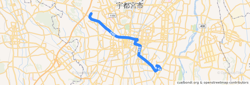 Mapa del recorrido 関東自動車バス[10] 卸会館前⇒駒生営業所 de la línea  en 宇都宮市.