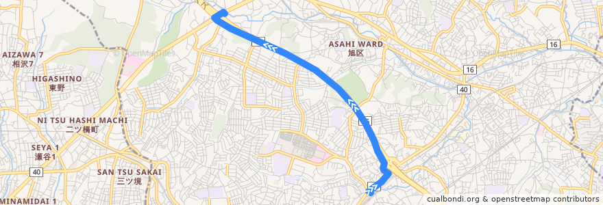 Mapa del recorrido 相鉄バス旭営業所旭36系統 二俣川駅北口-旭高校入口 de la línea  en 旭区.