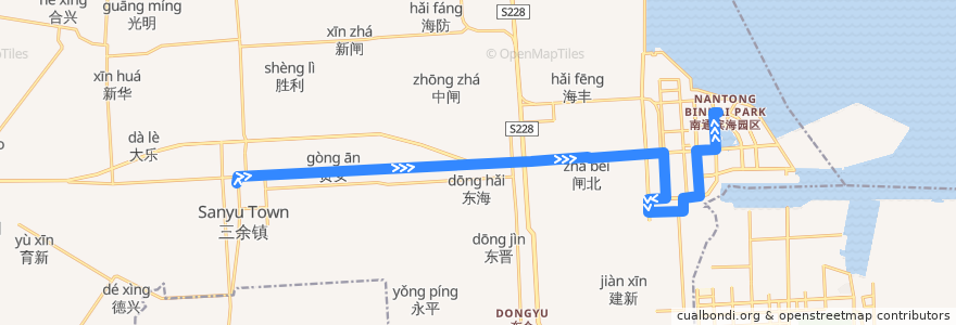 Mapa del recorrido 816路: 三余公交回车场 => 通州湾商务大厦 de la línea  en 三余镇.