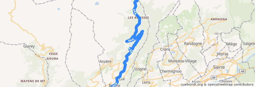 Mapa del recorrido Sion - Rawil, barrage de la línea  en Ayent.