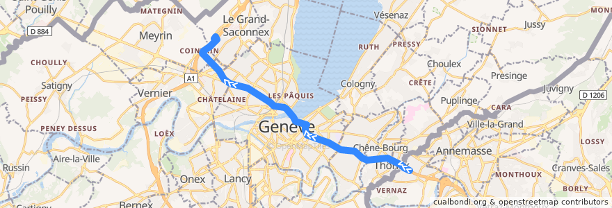 Mapa del recorrido T74 : Chamonix → Genève de la línea  en Geneva.