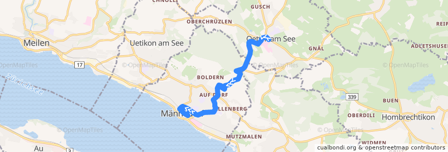 Mapa del recorrido Bus 940: Oetwil am See, Zentrum => Männedorf, Bahnhof de la línea  en Bezirk Meilen.