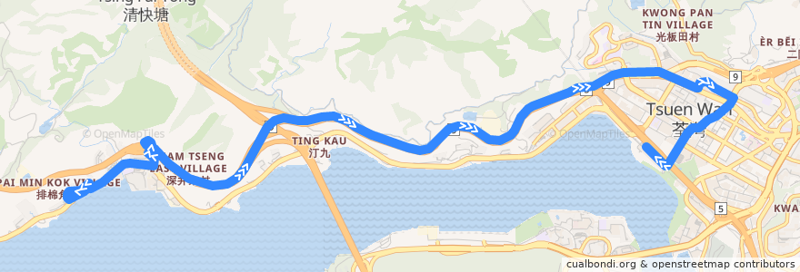 Mapa del recorrido 九巴234A線 KMB 234A (浪翠園 Sea Crest Villa → 荃灣西站 Tsuen Wan West Station) de la línea  en 荃灣區 Tsuen Wan District.