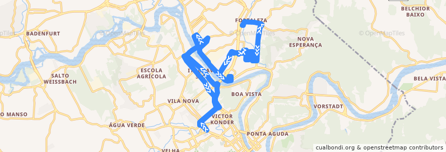 Mapa del recorrido São João de la línea  en Blumenau.