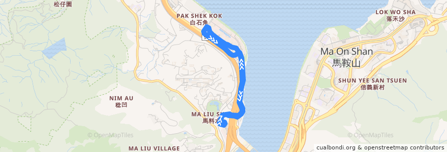 Mapa del recorrido 九巴272K線 KMB 272K (大學站 University Station ↺ 香港科學園 Hong Kong Science Park) de la línea  en 沙田區 Sha Tin District.