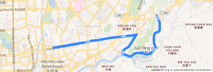 Mapa del recorrido bus 220 往 建设路总站 de la línea  en 罗湖区.