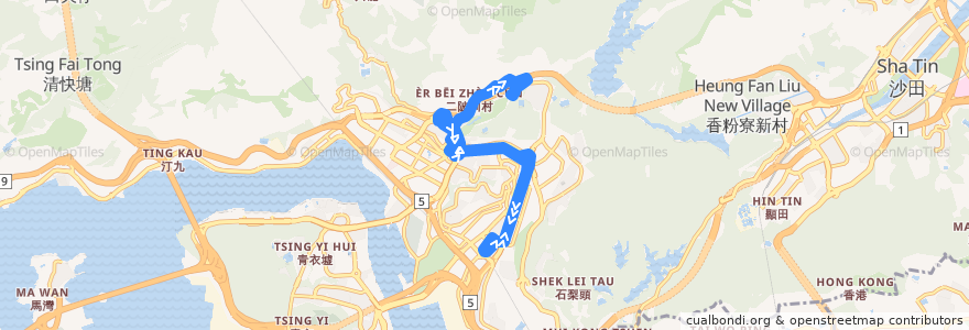 Mapa del recorrido Bus 32M (Kwai Fong Railway Station ↺ Cheung Shan) de la línea  en 香港.