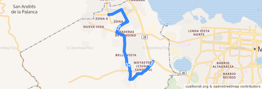 Mapa del recorrido Ruta 125 (CS): Altos de Motastepe -> Mercadito (Ciudad Sandino) de la línea  en Ciudad Sandino.