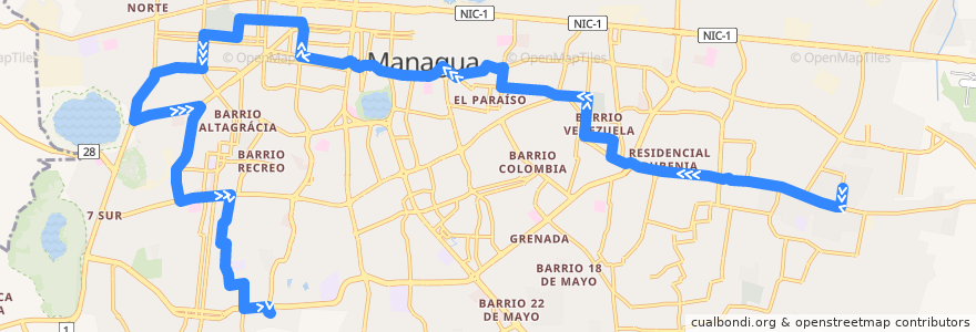 Mapa del recorrido Ruta 175: Laureles Norte -> Memorial Sandino de la línea  en Managua.