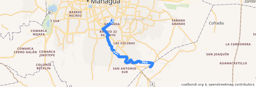 Mapa del recorrido Ruta ESQ: Mercado Roberto Huembes -> Vistas de Esquipulas de la línea  en Managua.