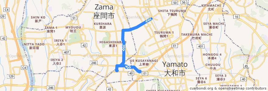 Mapa del recorrido 綾75 さがみ野駅・相模大塚駅北口 de la línea  en Prefettura di Kanagawa.